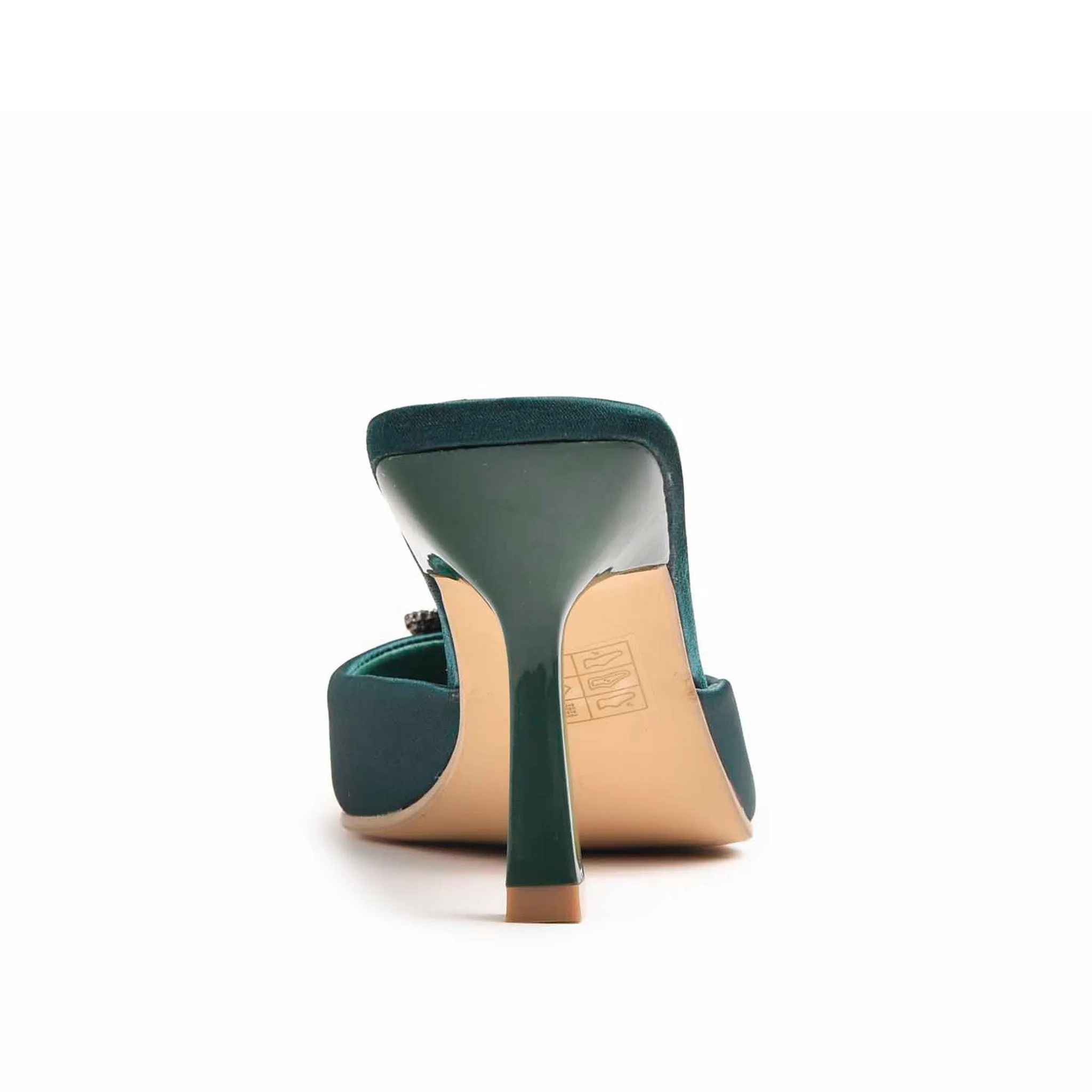 Elegant Teal Satin Mules with Crystal Embellishment | 466M-K