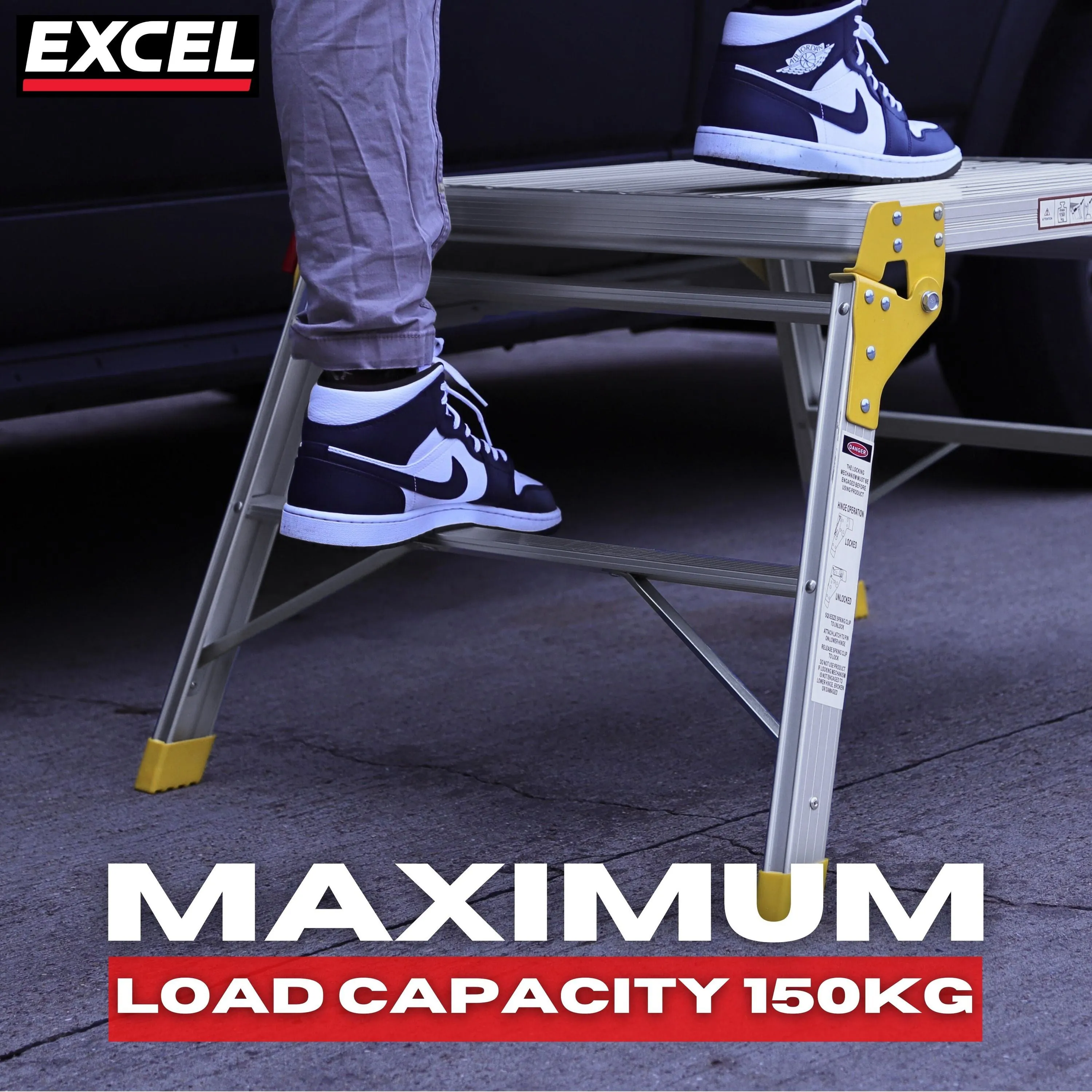 Excel Heavy Duty Aluminium Platform Work Bench Folding Hop Up Stool 600mm x 600mm