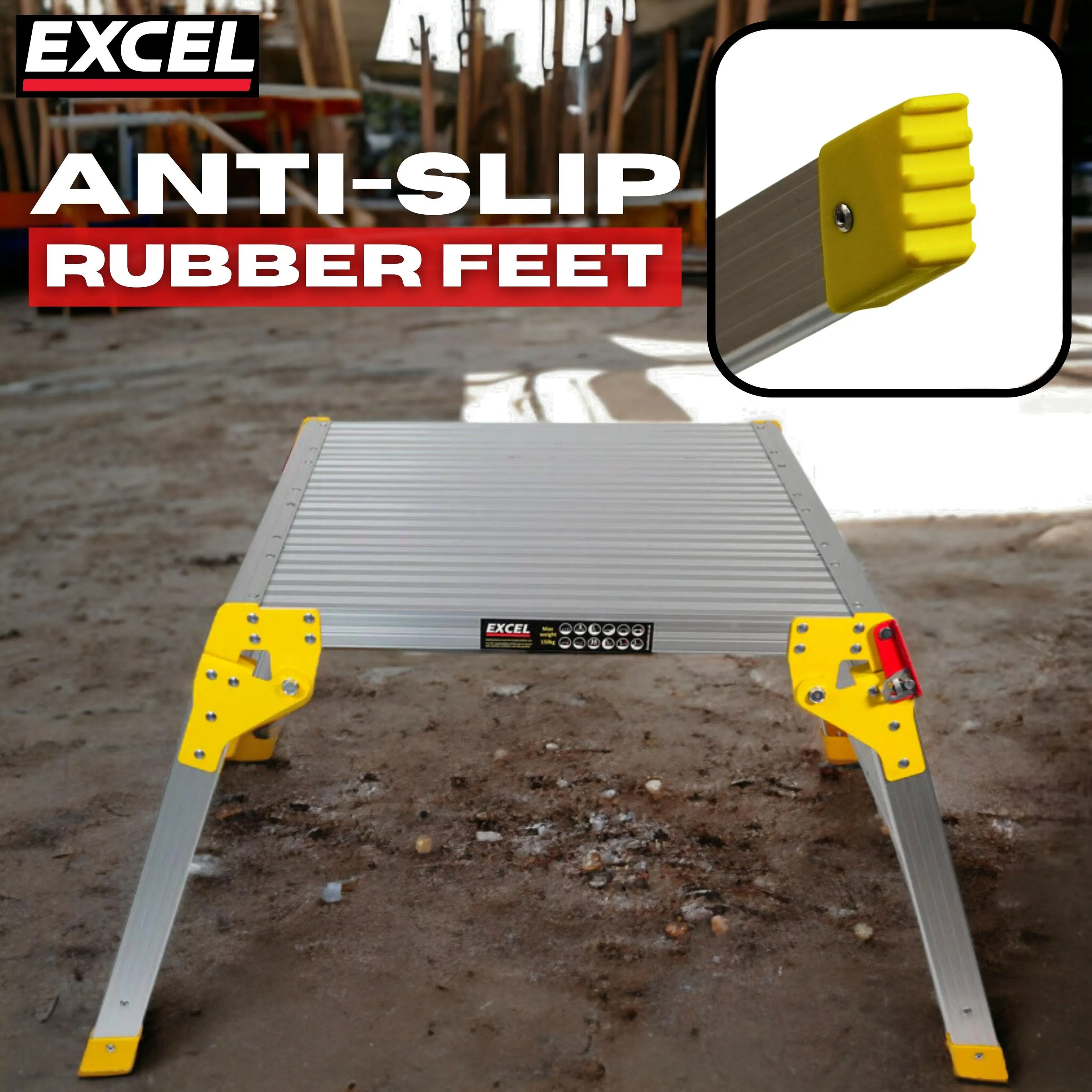 Excel Heavy Duty Aluminium Platform Work Bench Folding Hop Up Stool 600mm x 600mm