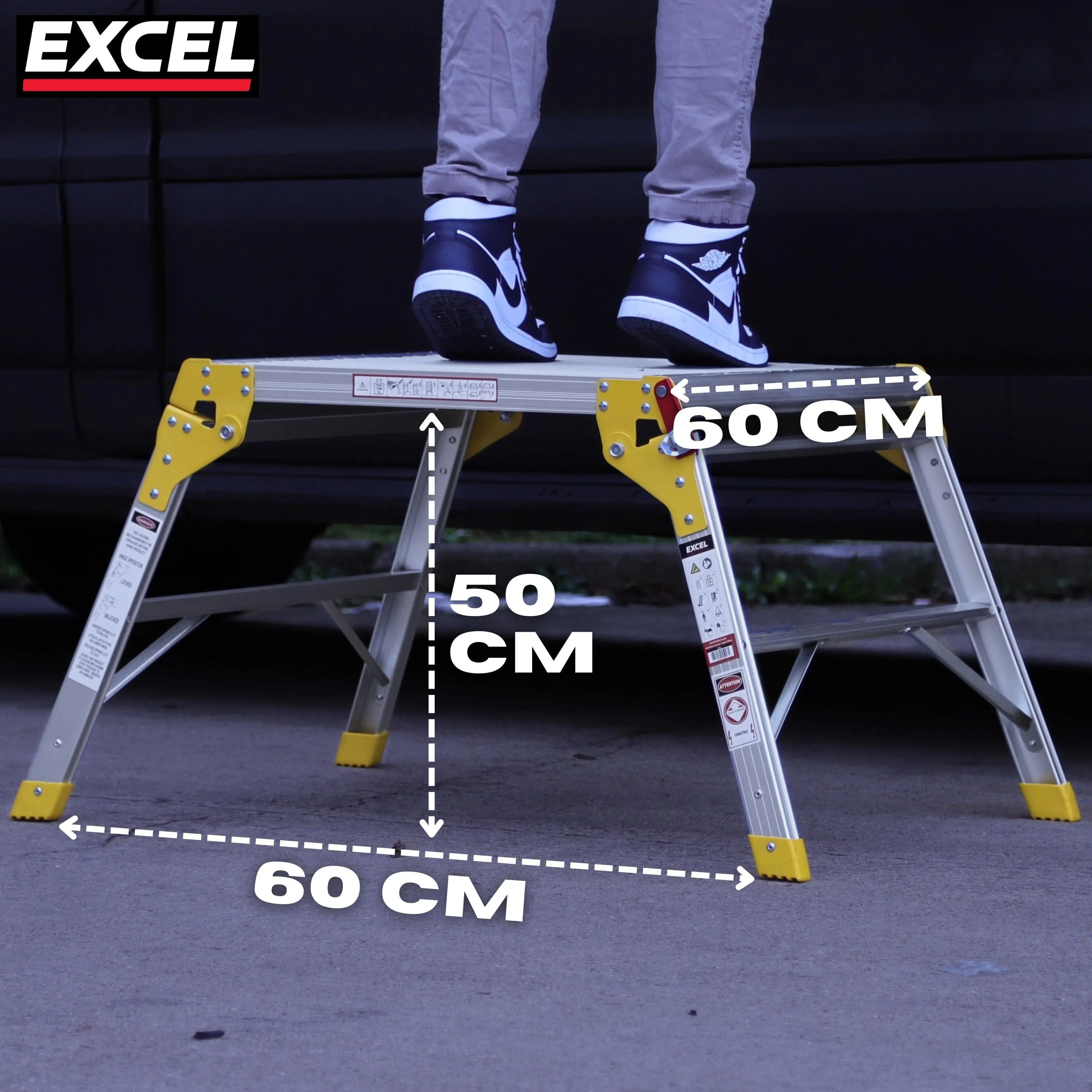 Excel Heavy Duty Aluminium Platform Work Bench Folding Hop Up Stool 600mm x 600mm