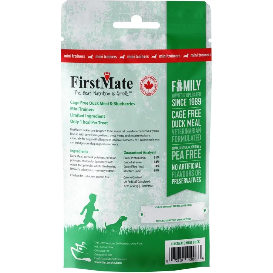 FirstMate Cage Free Duck & Blueberry Mini Trainers Dog Treats, 8 oz