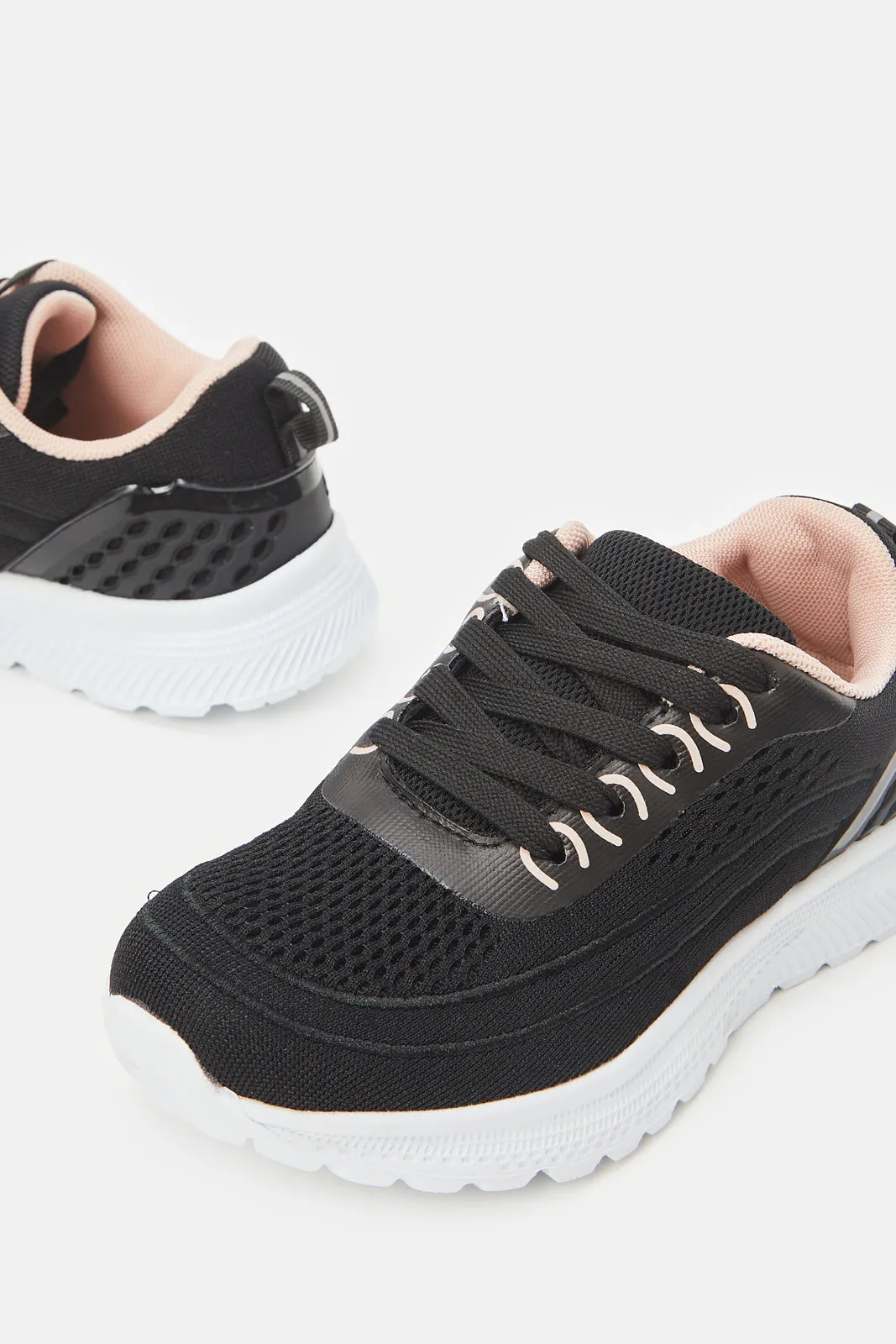 Girls Black Lace-Up Trainers