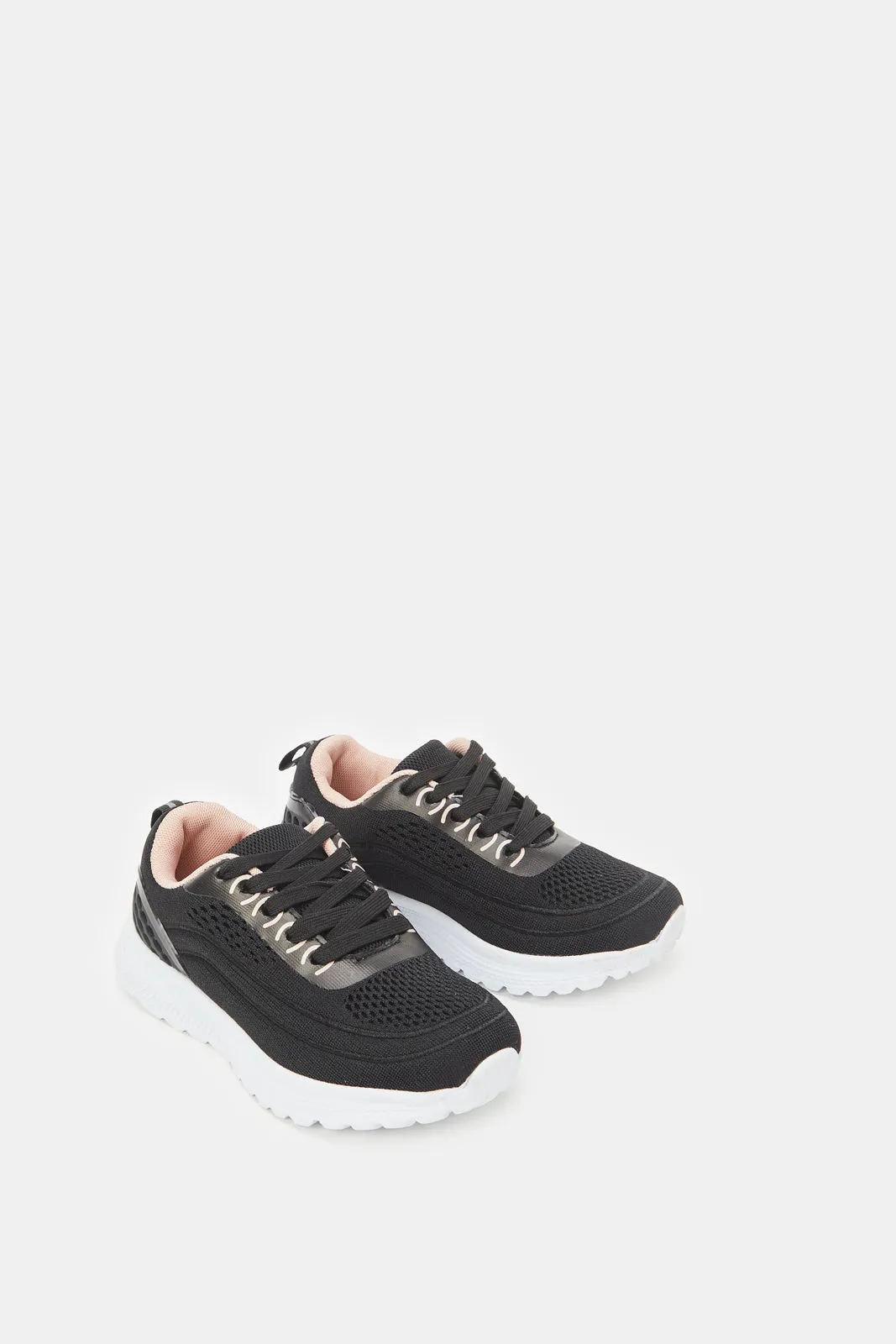 Girls Black Lace-Up Trainers