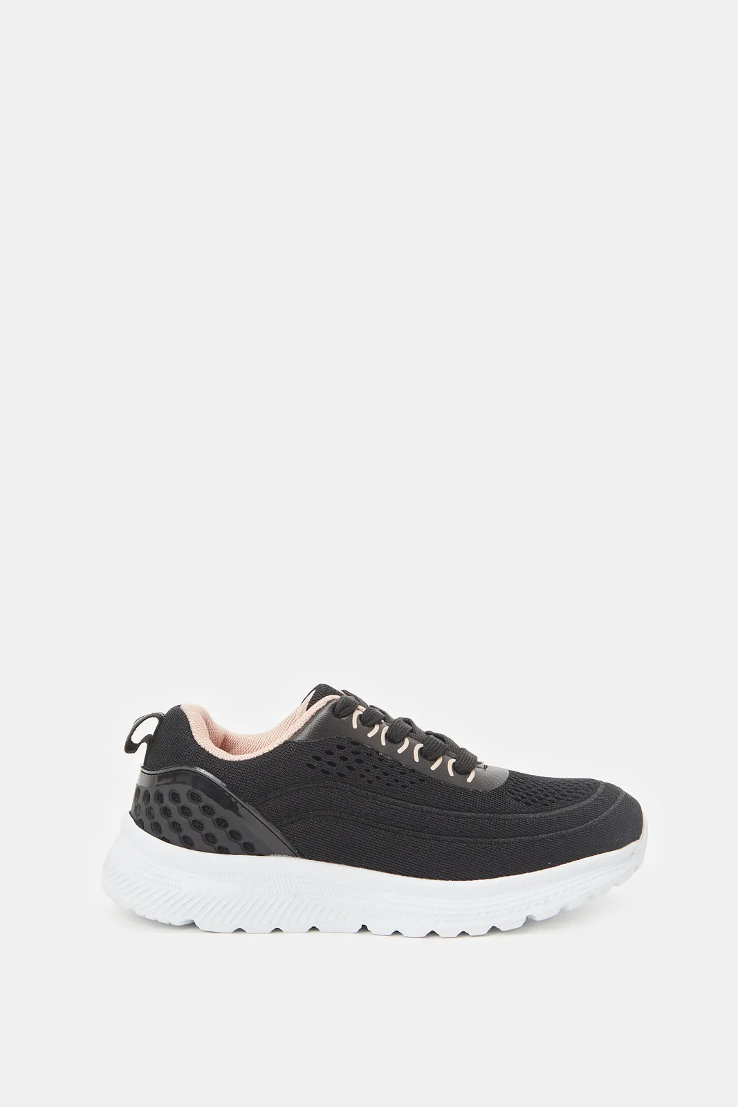 Girls Black Lace-Up Trainers