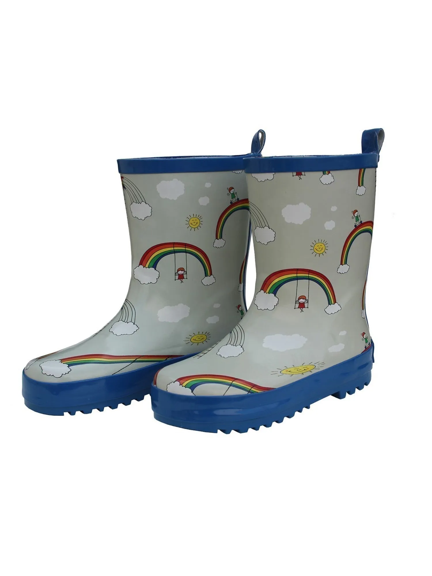 Girls Multi Color Rainbow Print Back Handle Rain Boots 11-3 Kids