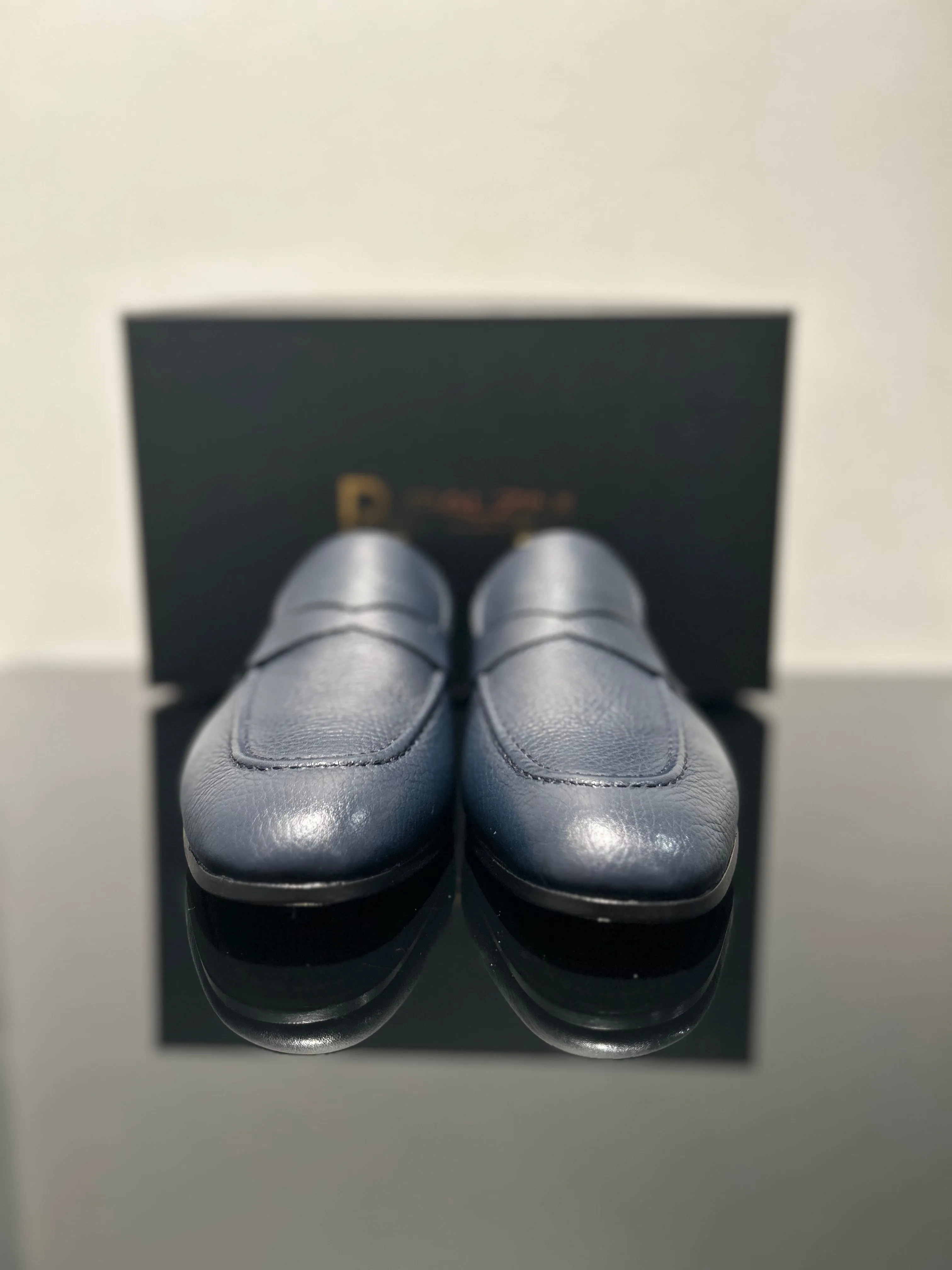 HANDMADE NAVY DEER LEATHER SLIP-ON