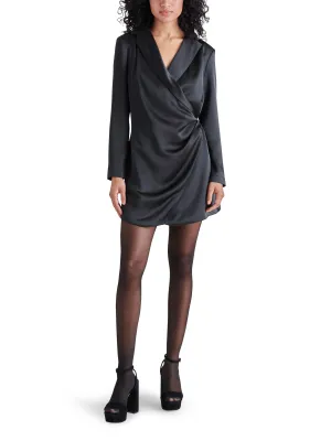 Jasper Black Satin Wrap Front Blazer Dress