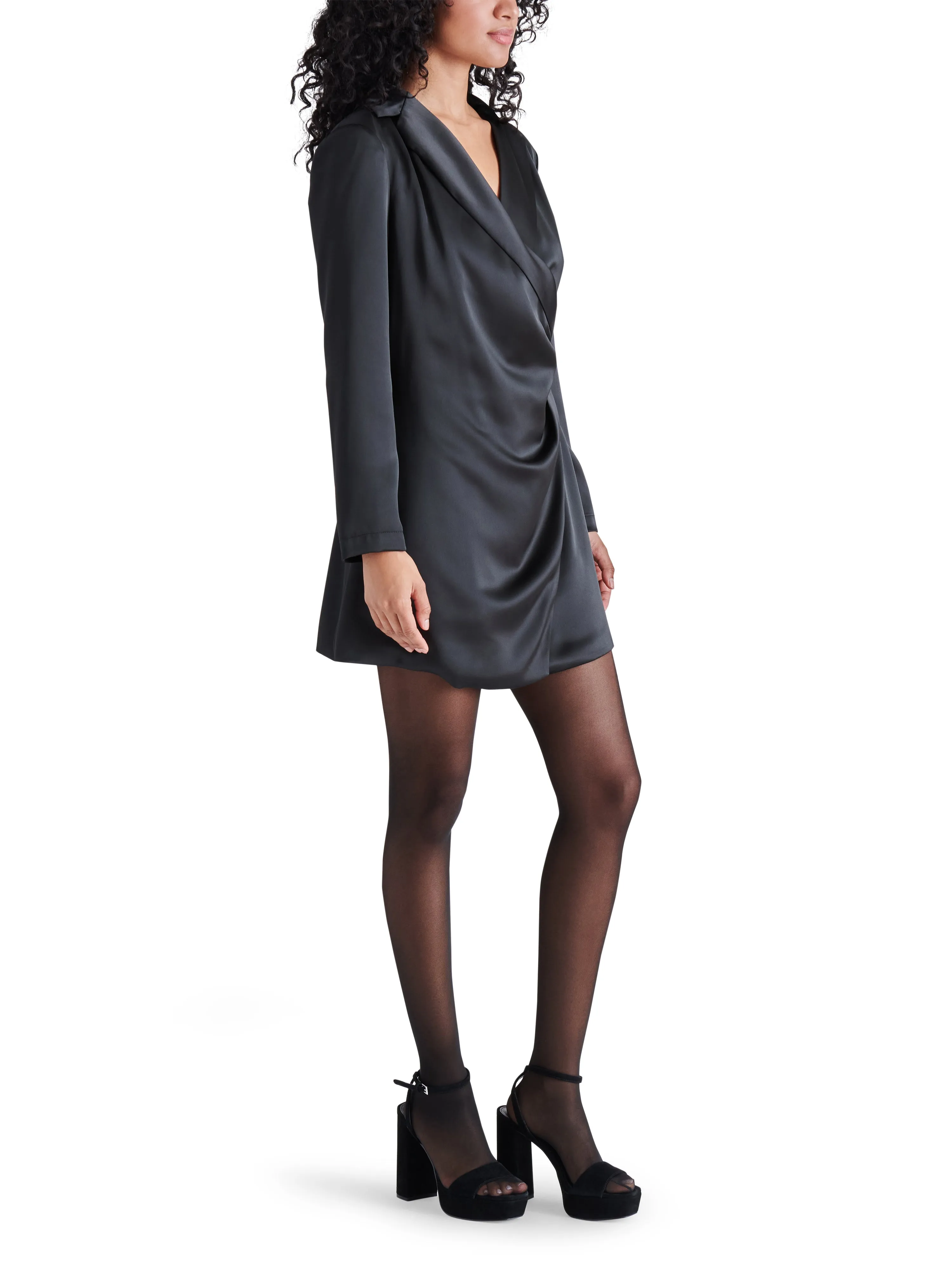 Jasper Black Satin Wrap Front Blazer Dress