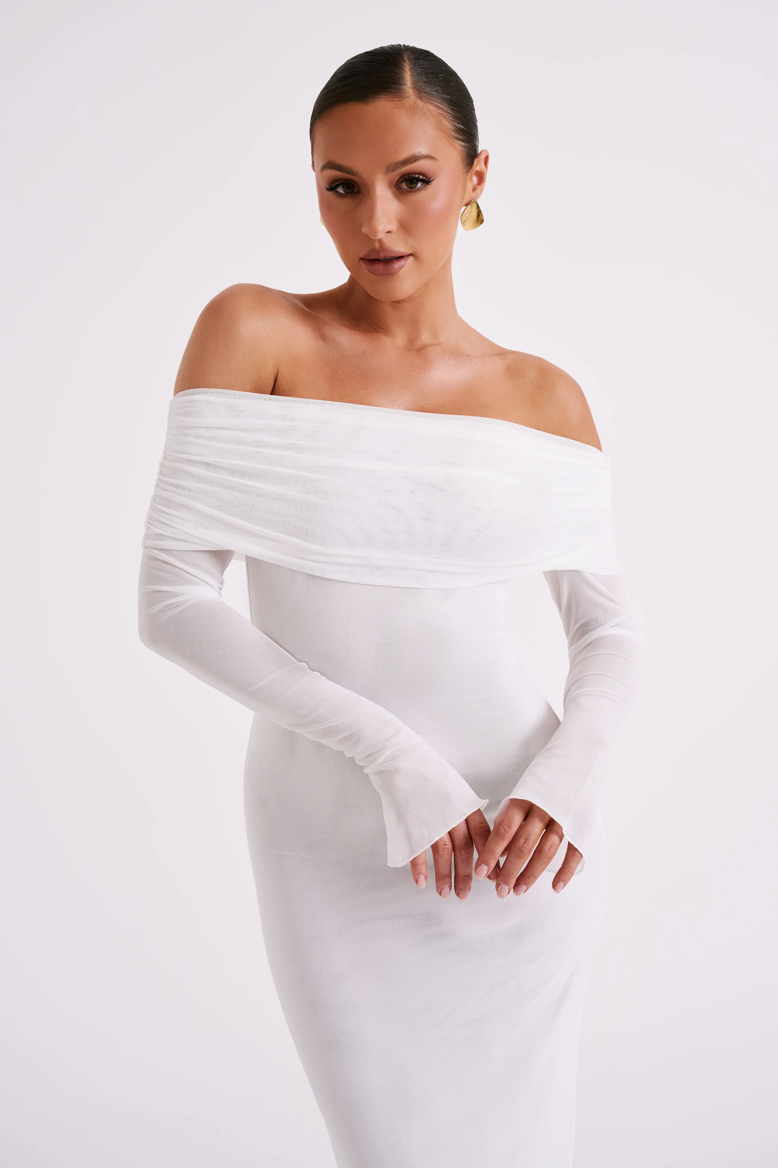 Josie Off Shoulder Mesh Maxi Dress - Ivory