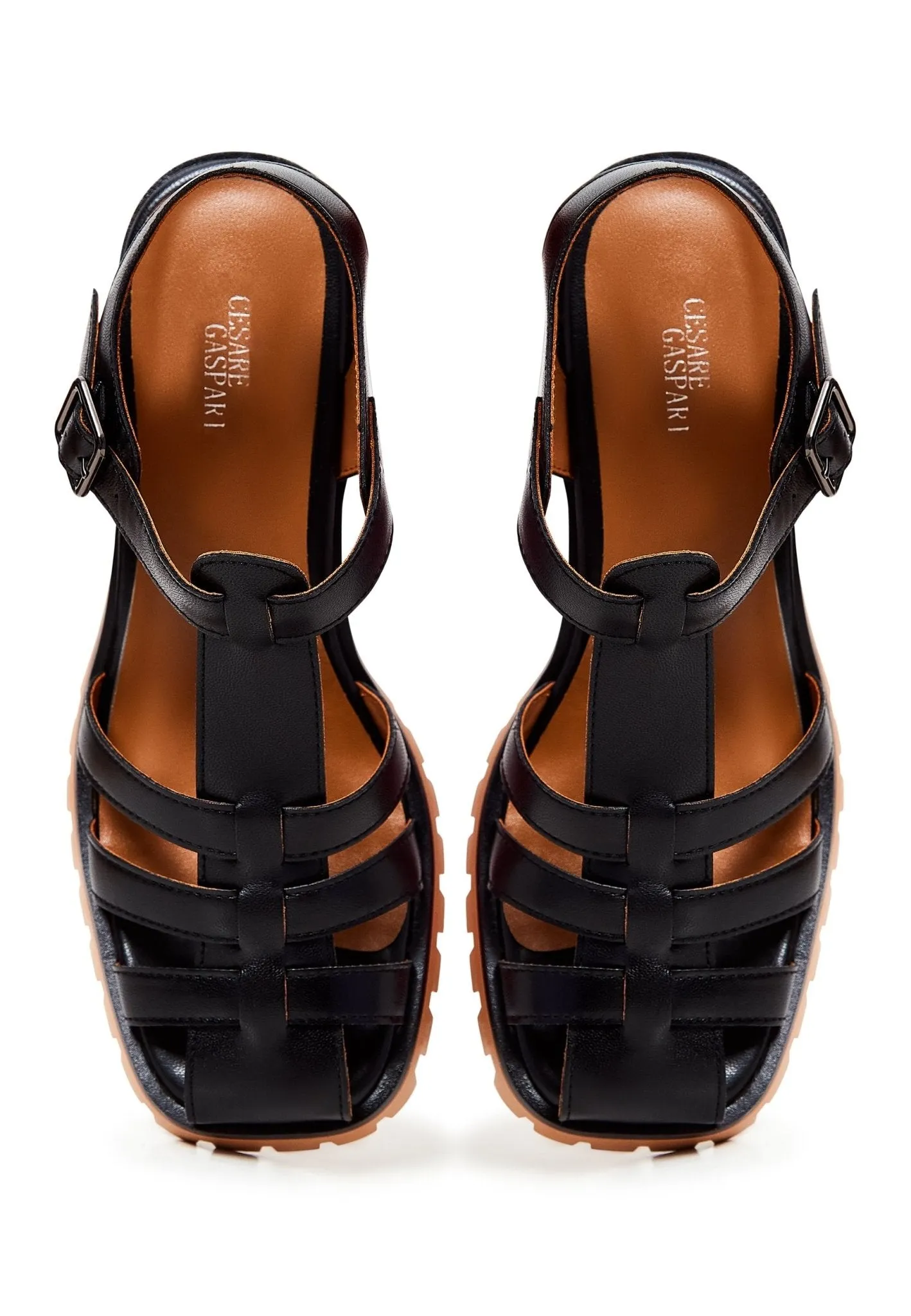 Leather Block Heels Sandals - Black