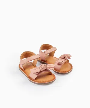 Leather Sandals with Bow for Baby Girls, Pink