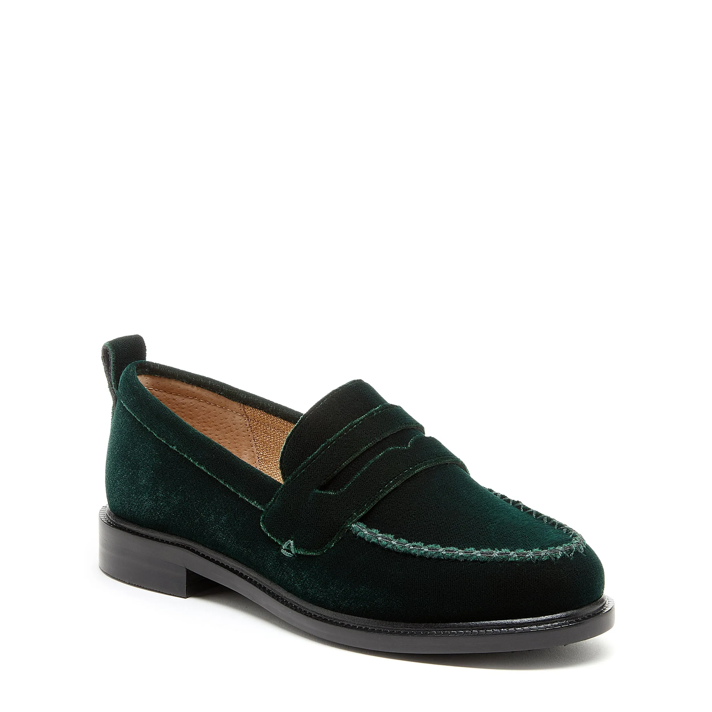 Lens Dark Green Velvet Loafers