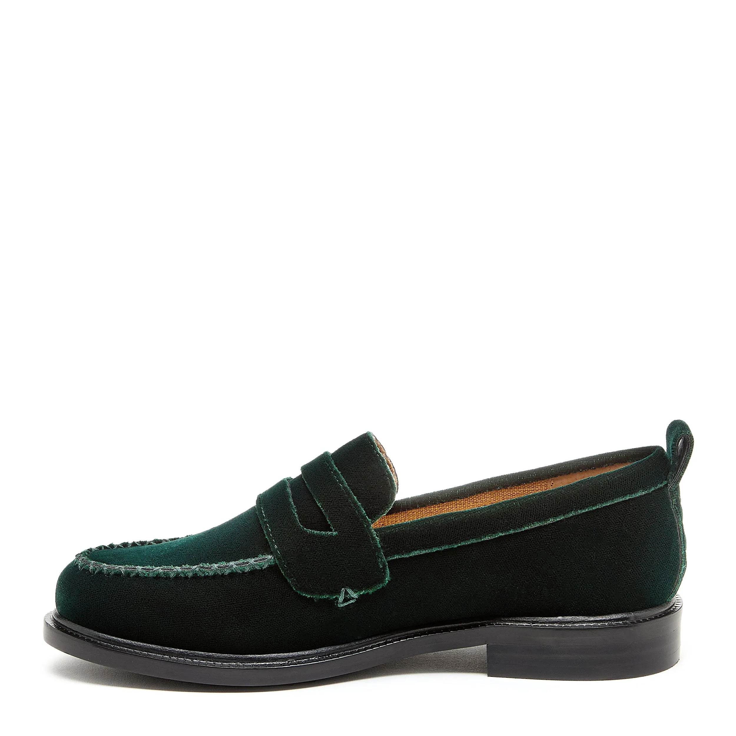 Lens Dark Green Velvet Loafers