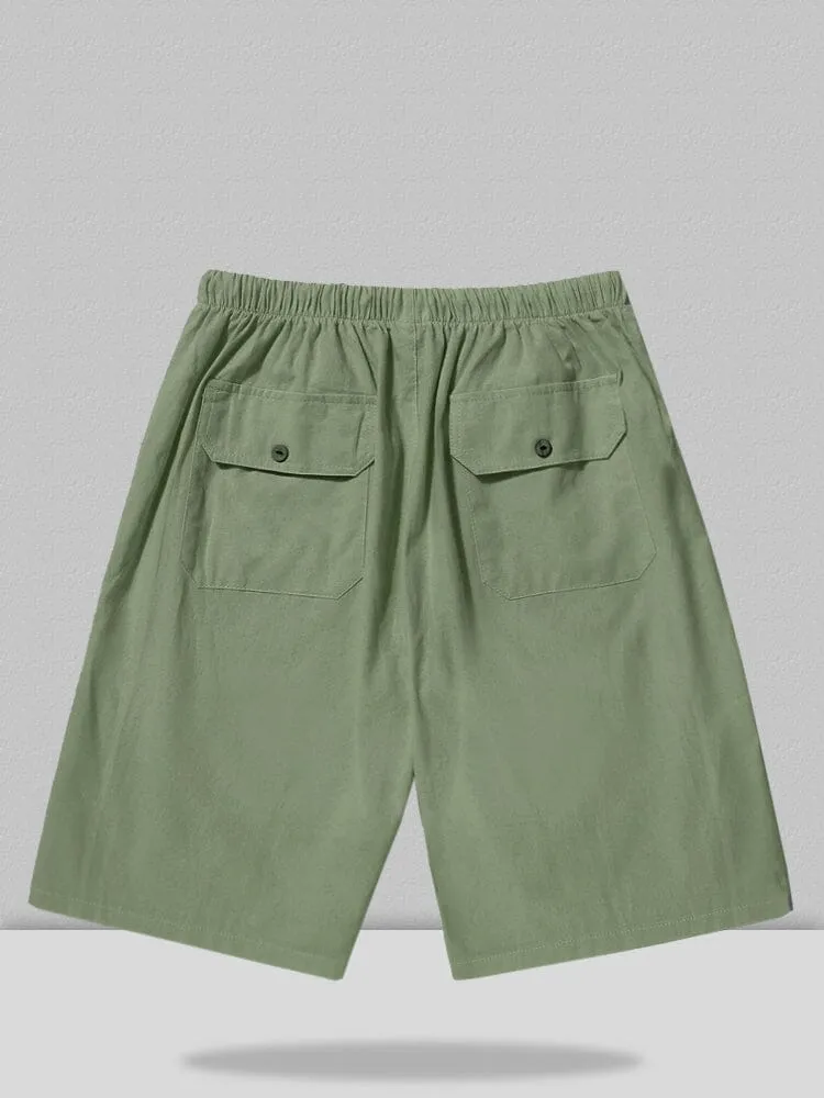 Linen Style Multi-pocket Shorts Casual Pants