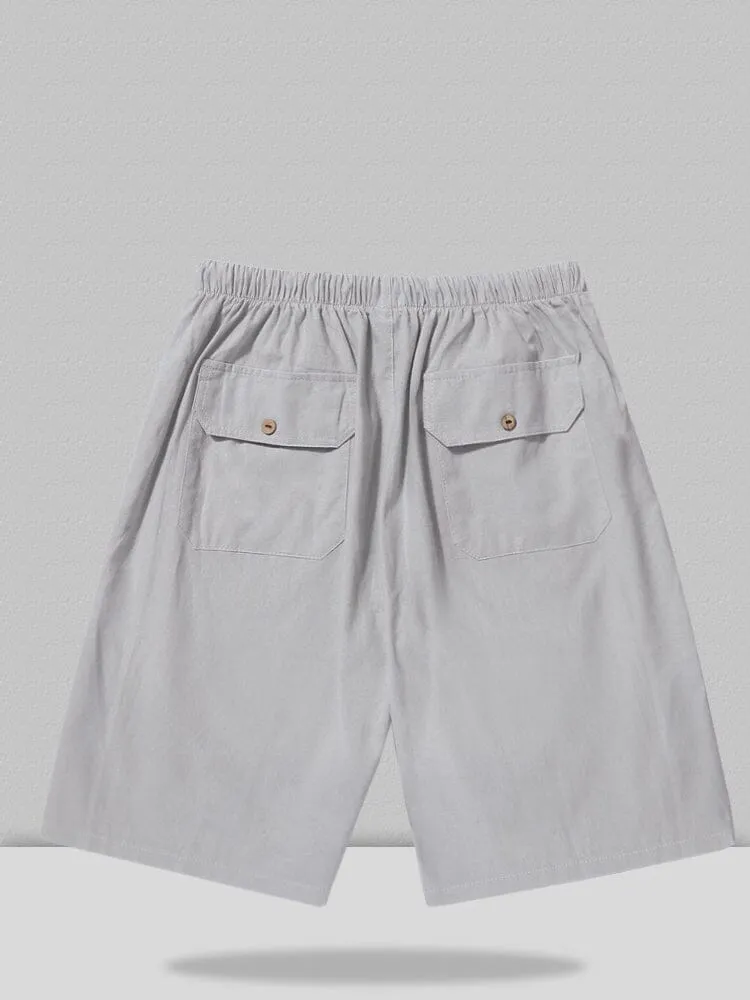 Linen Style Multi-pocket Shorts Casual Pants