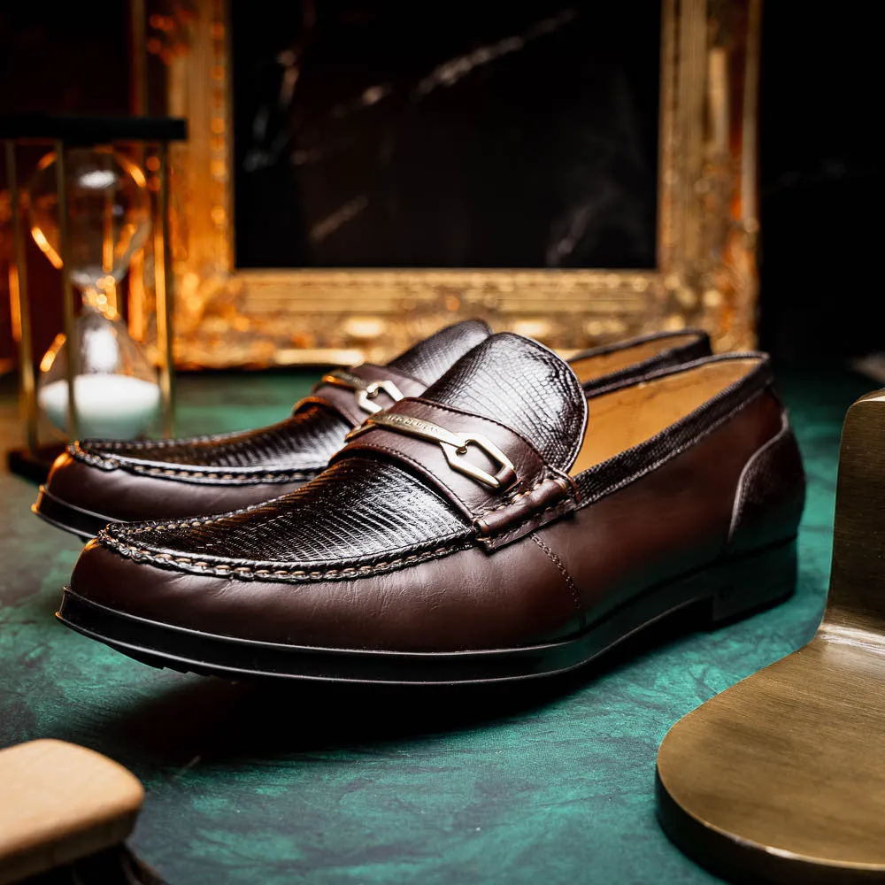 Marco Di Milano Hugo Lizard And Calfskin Brown Bit Loafers