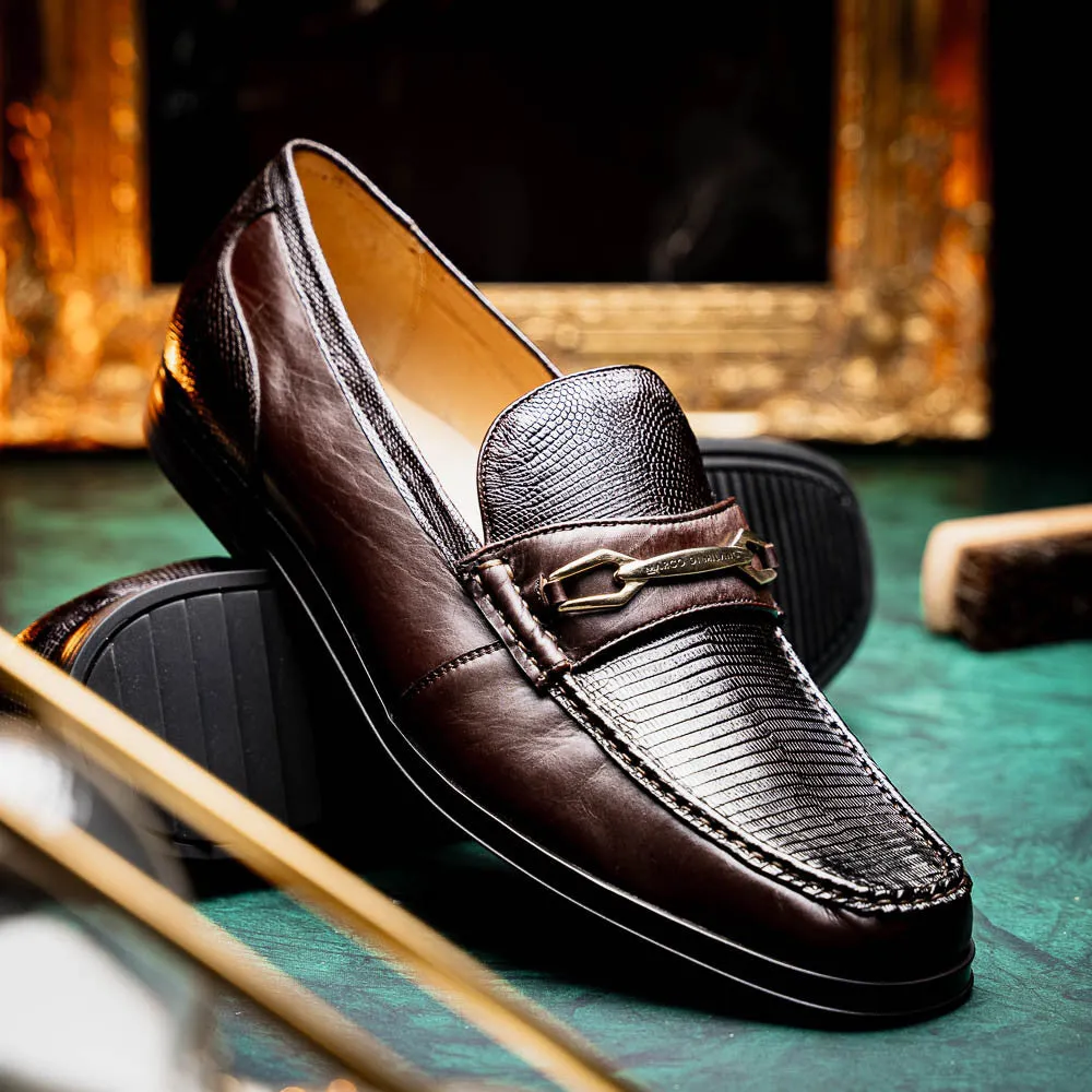 Marco Di Milano Hugo Lizard And Calfskin Brown Bit Loafers