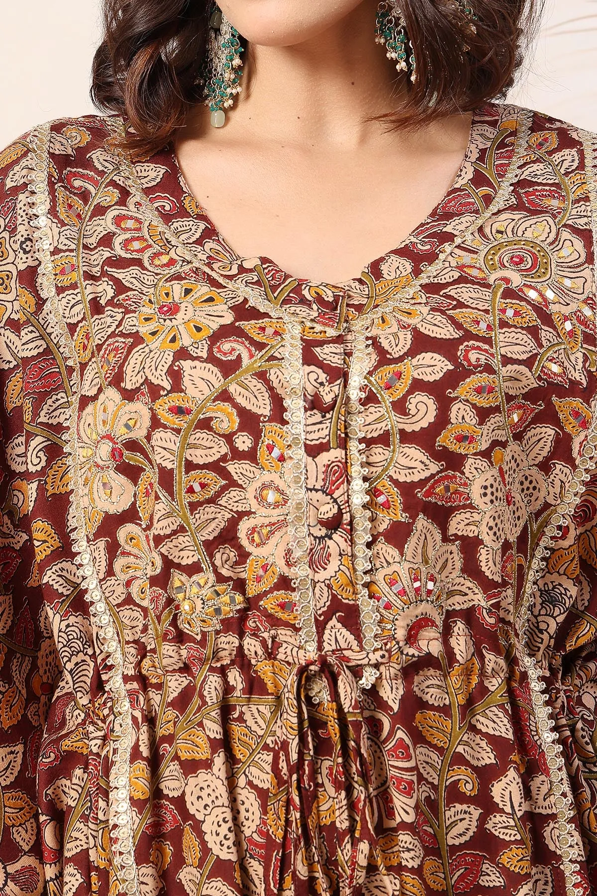 Maroon Enchanting Floral Zipless Feeding Maternity Kaftan