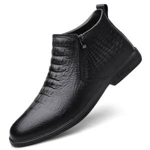 Men's High-Top Casual Leather Shoes Zipper Head Layer Cowhide Comfortable Breathable Formal Leather Shoes