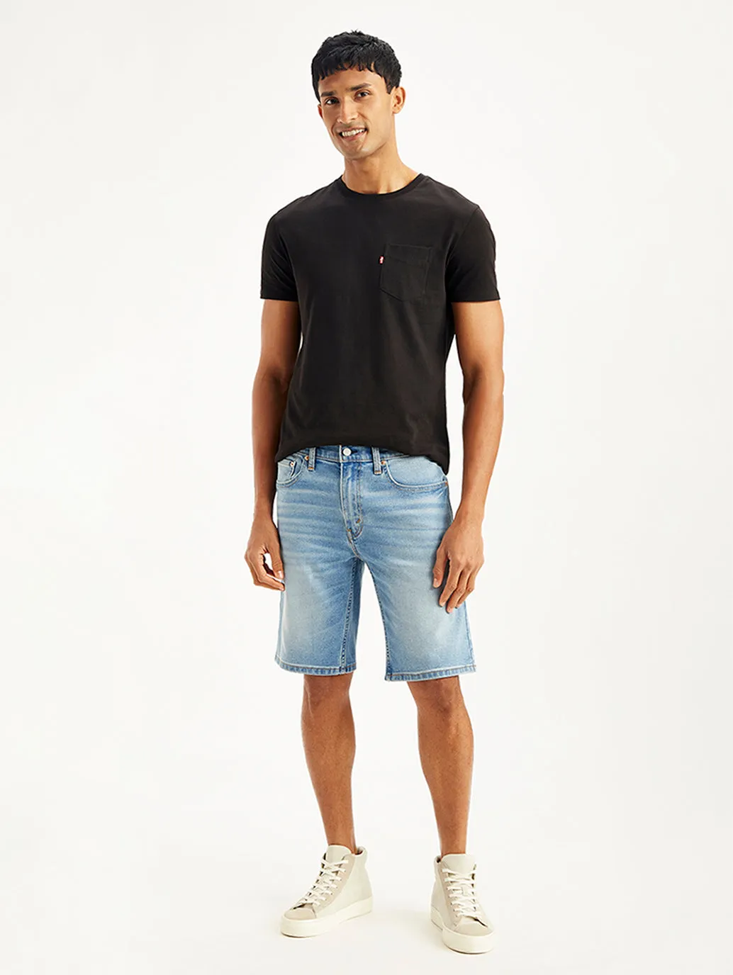 Men's Light-Blue Tapered Denim Shorts