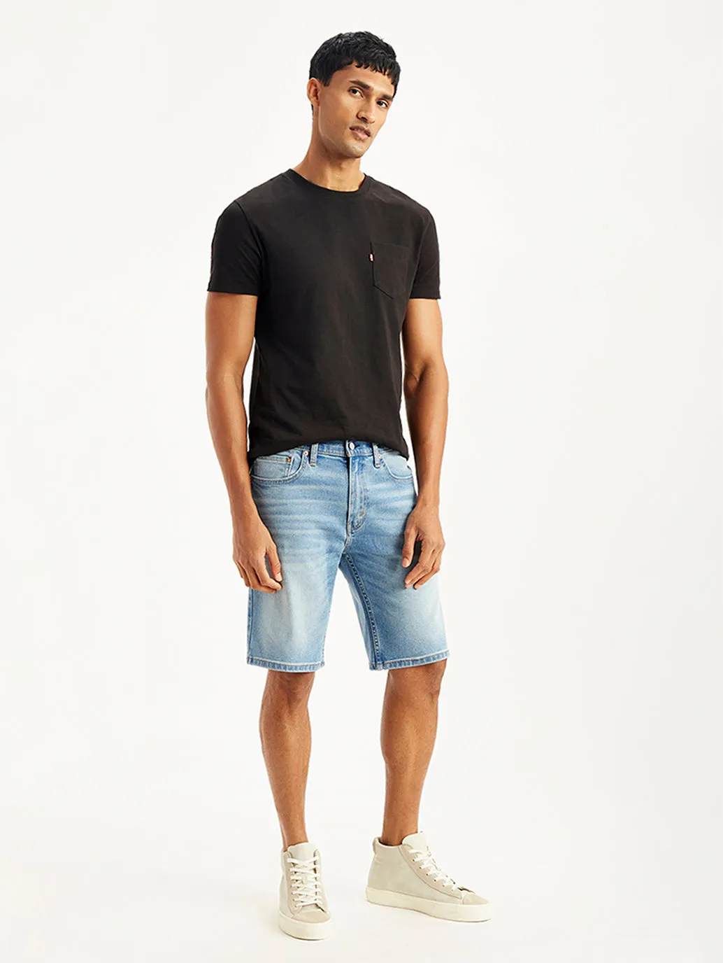 Men's Light-Blue Tapered Denim Shorts