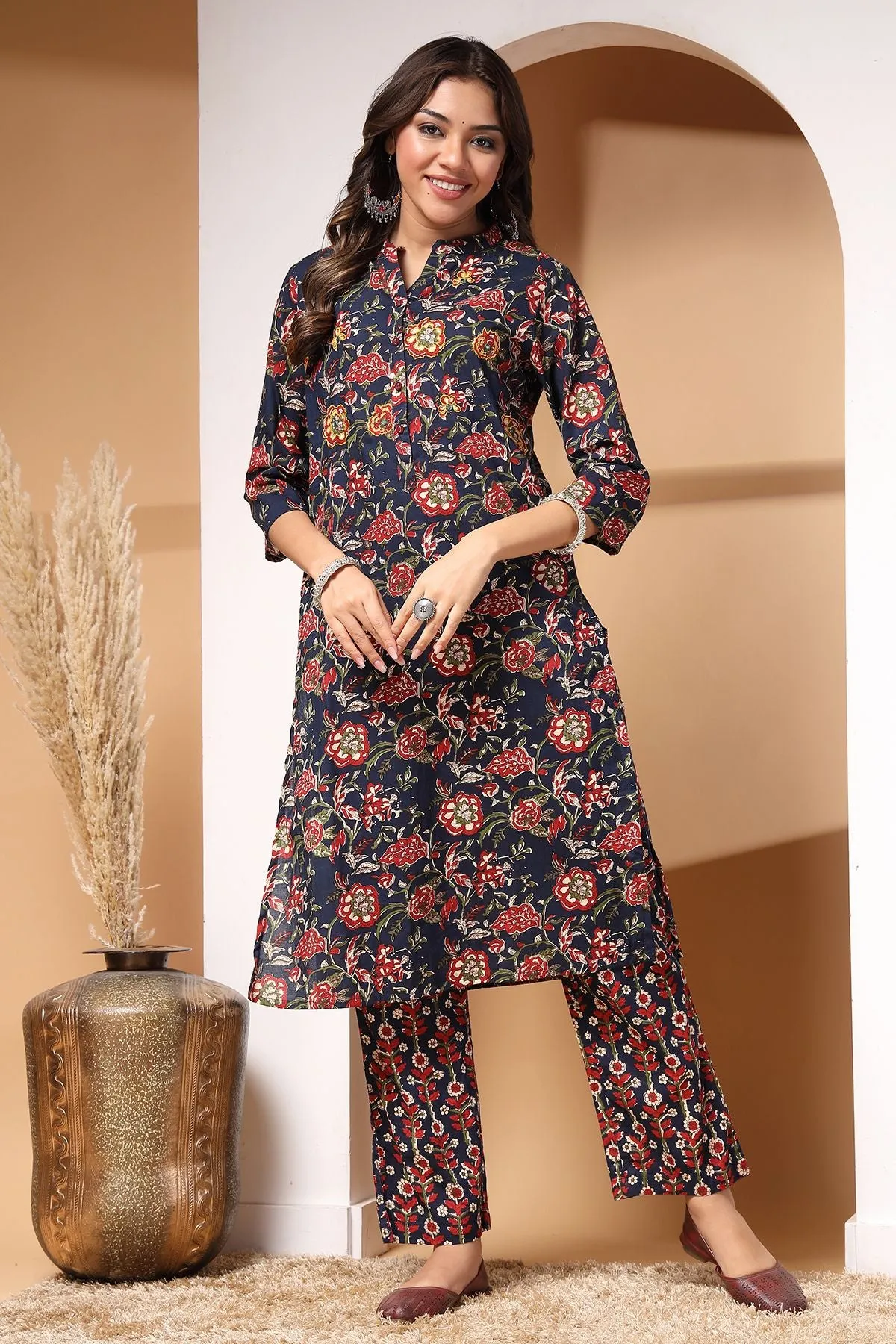 Midnight Bloom Maternity and Zipless Feeding Kurta Set