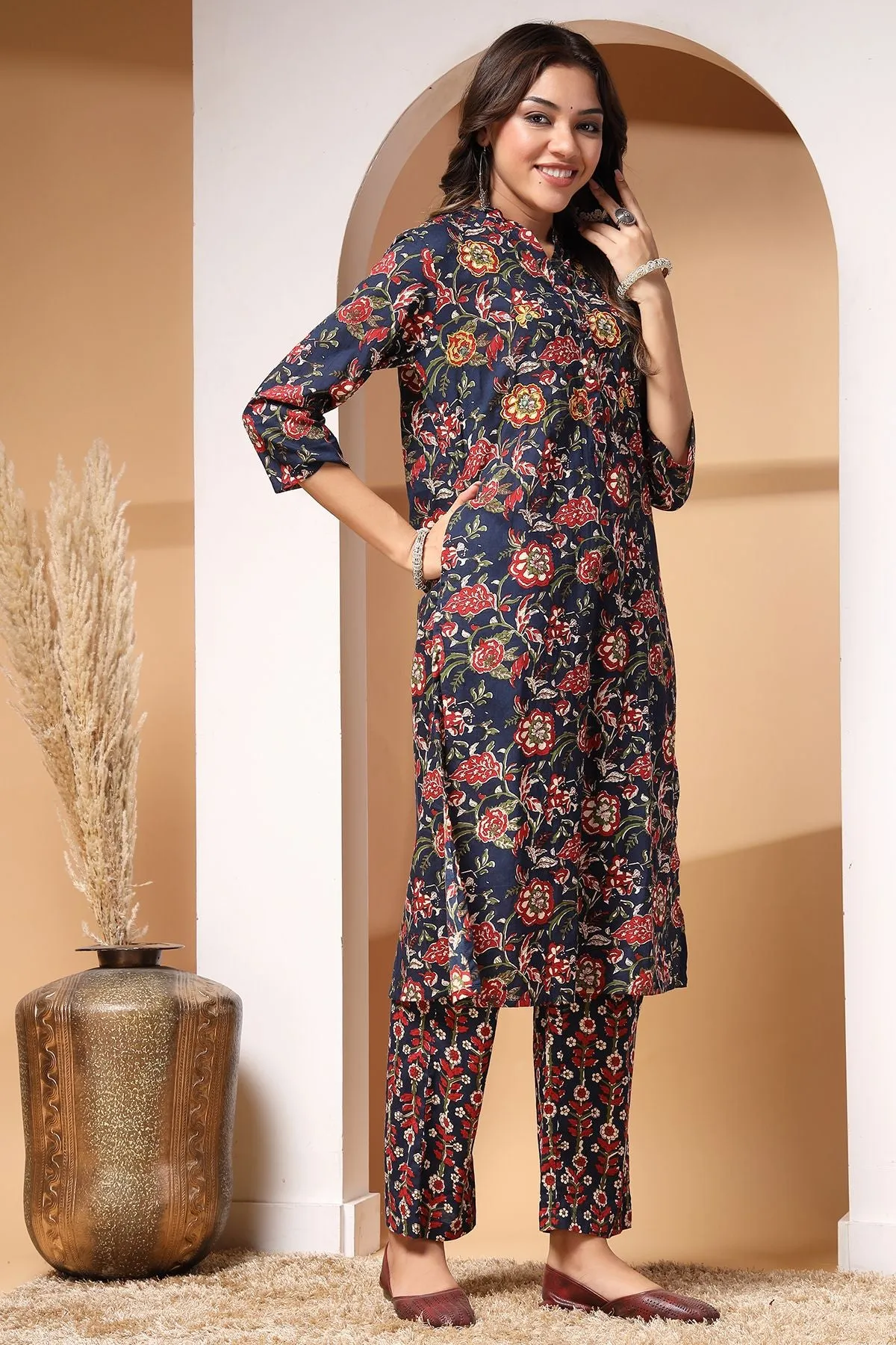 Midnight Bloom Maternity and Zipless Feeding Kurta Set