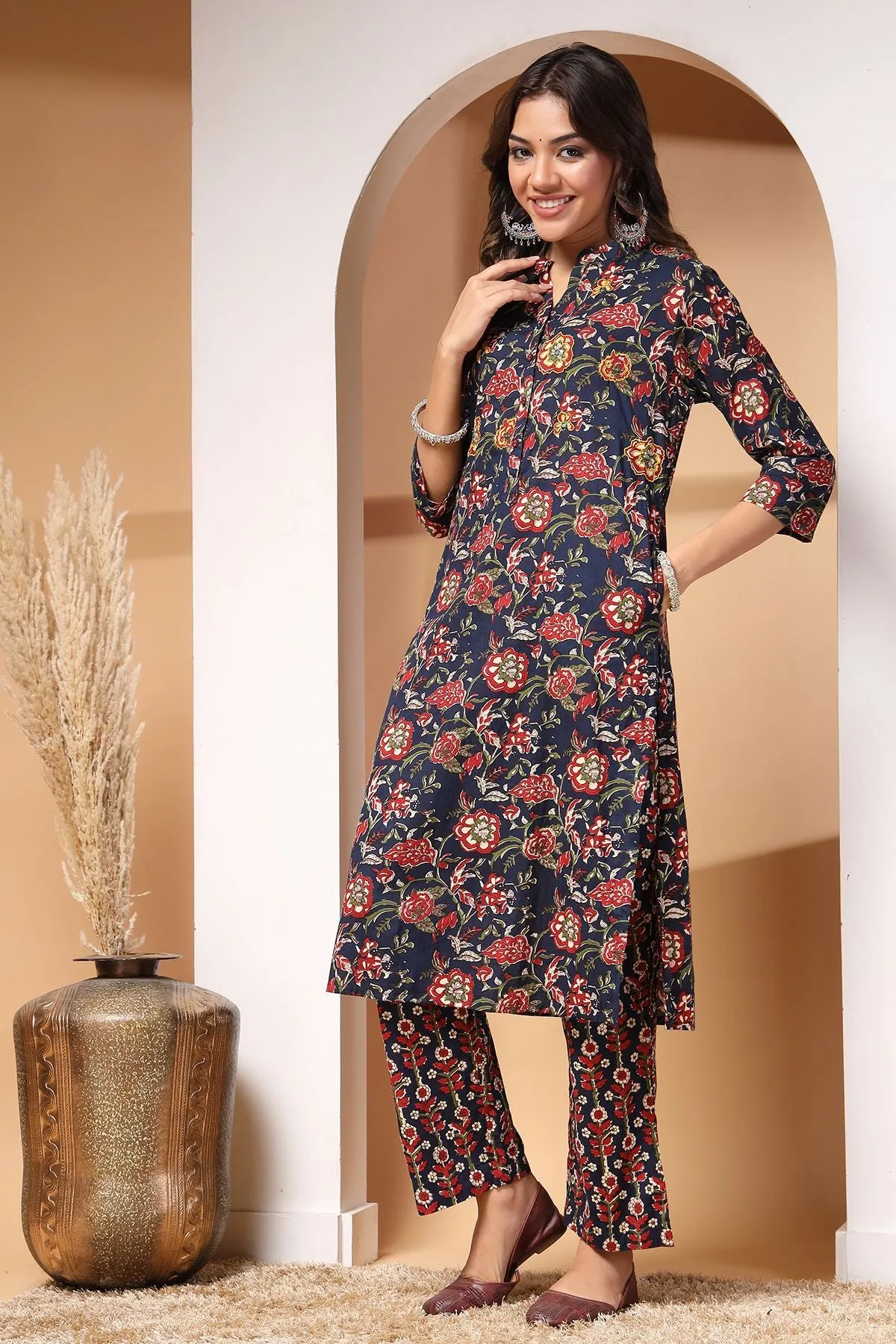 Midnight Bloom Maternity and Zipless Feeding Kurta Set