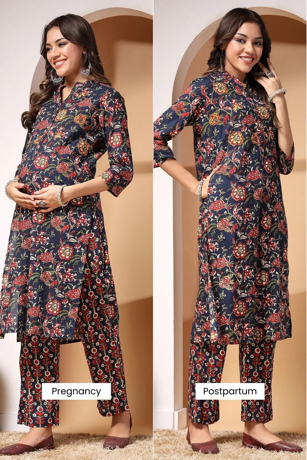 Midnight Bloom Maternity and Zipless Feeding Kurta Set