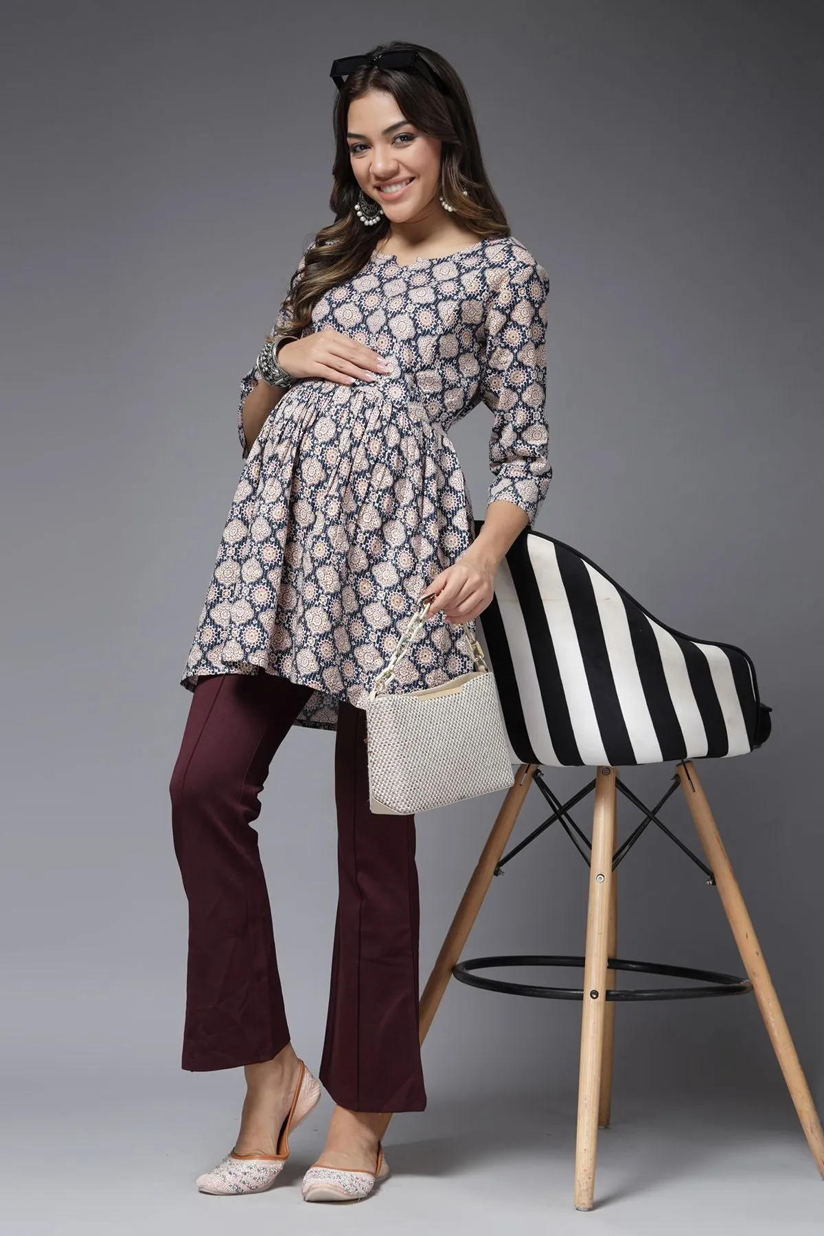 Midnight Blossom Maternity Feeding Peplum Top