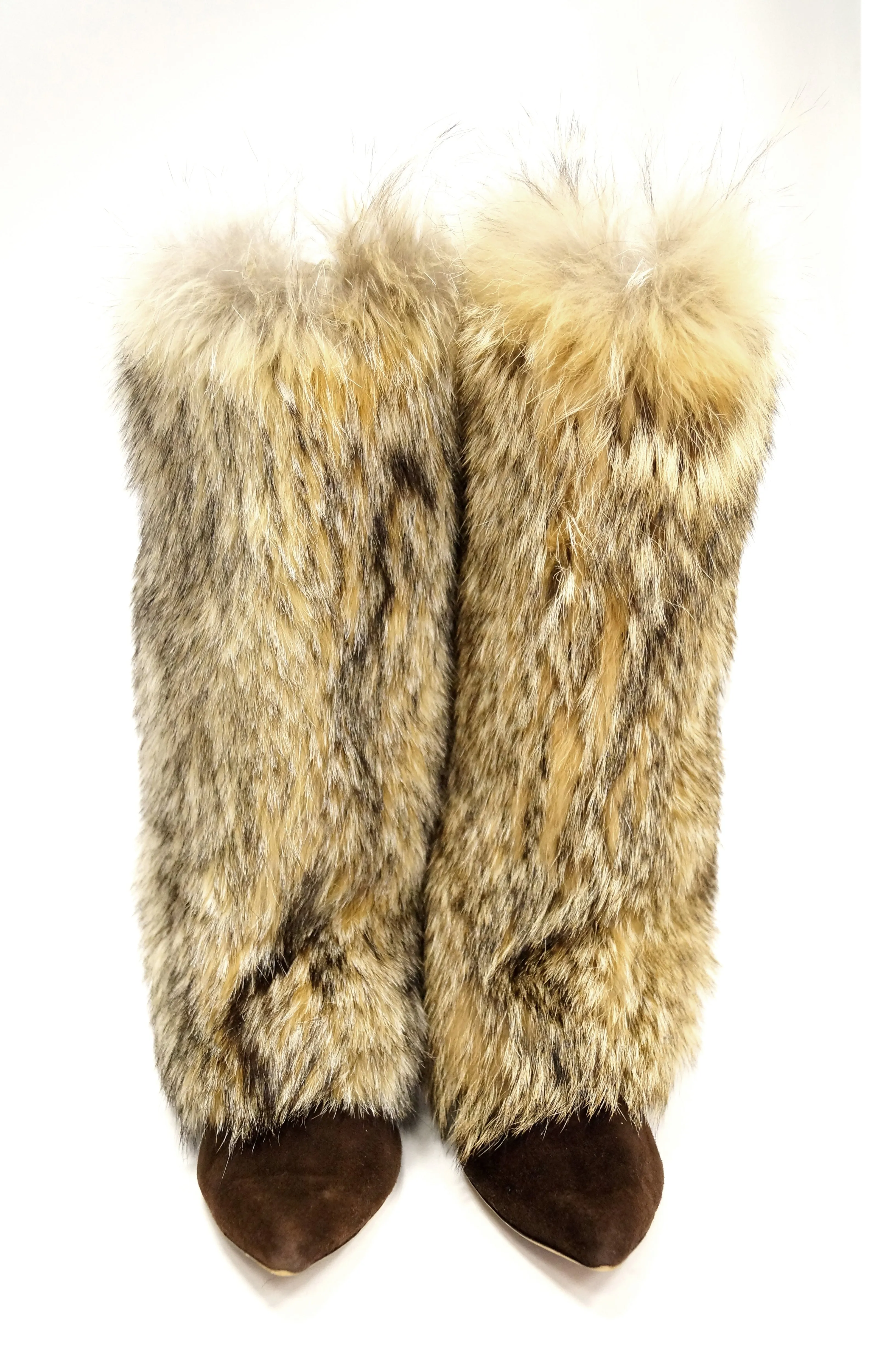 Oscar de la Renta Blonde Fox Fur and Brown Suede Boots