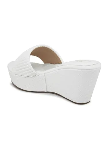 pelle albero Women's White Synthetic Slip-On Wedges Heels Sandals