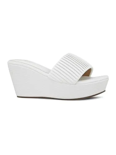 pelle albero Women's White Synthetic Slip-On Wedges Heels Sandals