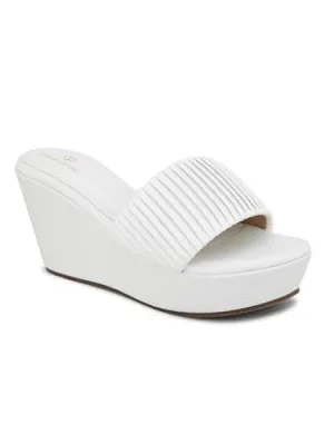 pelle albero Women's White Synthetic Slip-On Wedges Heels Sandals