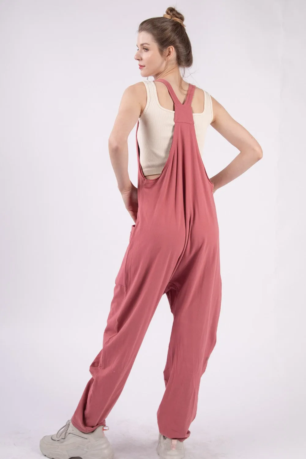 Plunge Sleeveless Jumpsuit with Pockets