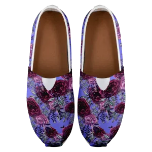 Purple Rose Ladies Slip Ons, Floral Print Women's Casual Women's Loafer Flat (US Size: 4.5-14)