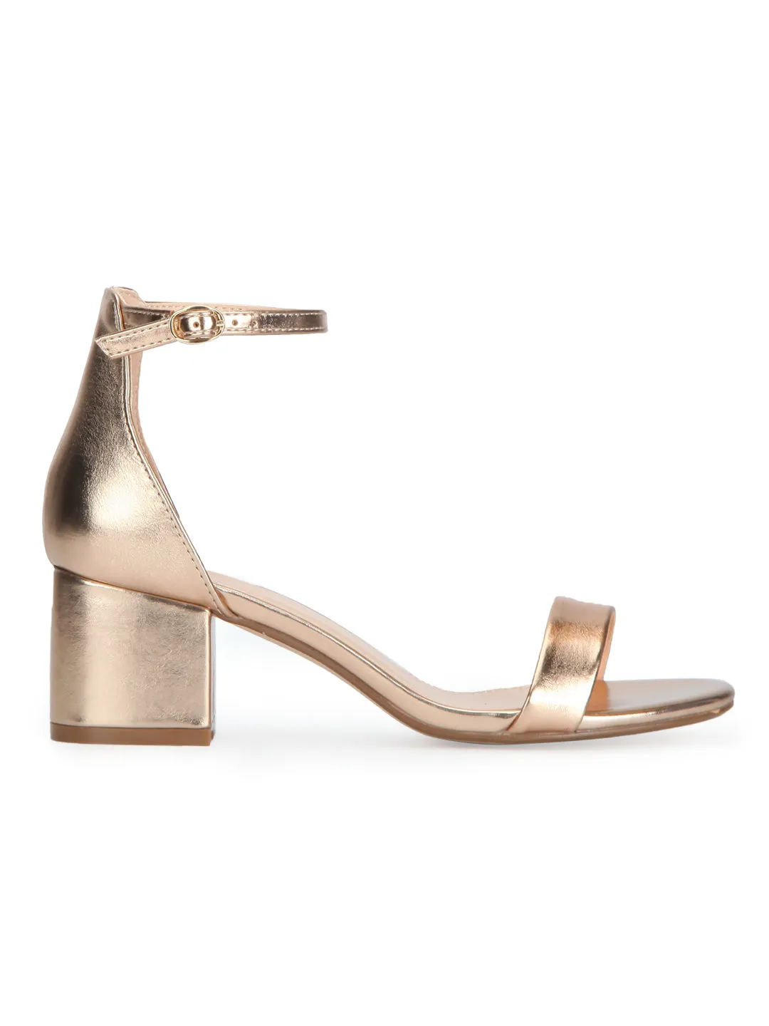 Rose Gold Ankle Strap Kitten Block Heels