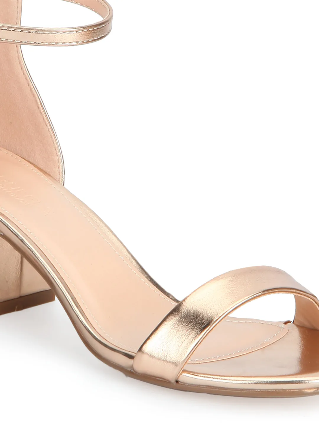 Rose Gold Ankle Strap Kitten Block Heels