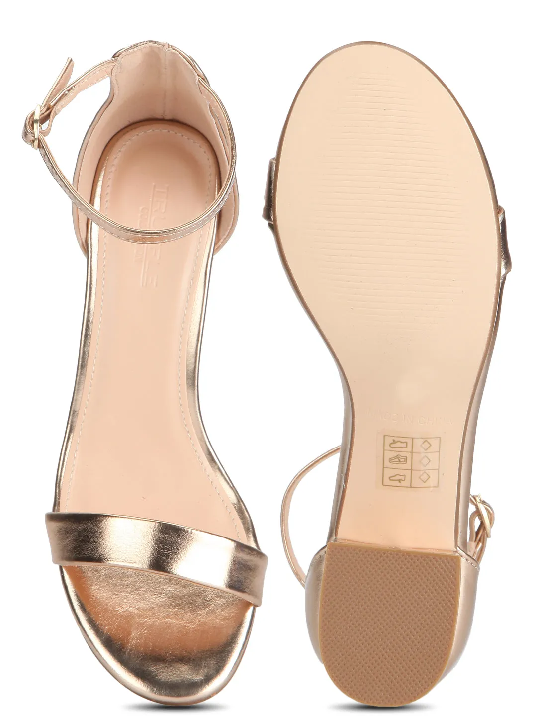 Rose Gold Ankle Strap Kitten Block Heels