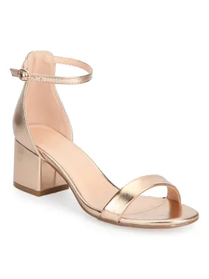 Rose Gold Ankle Strap Kitten Block Heels