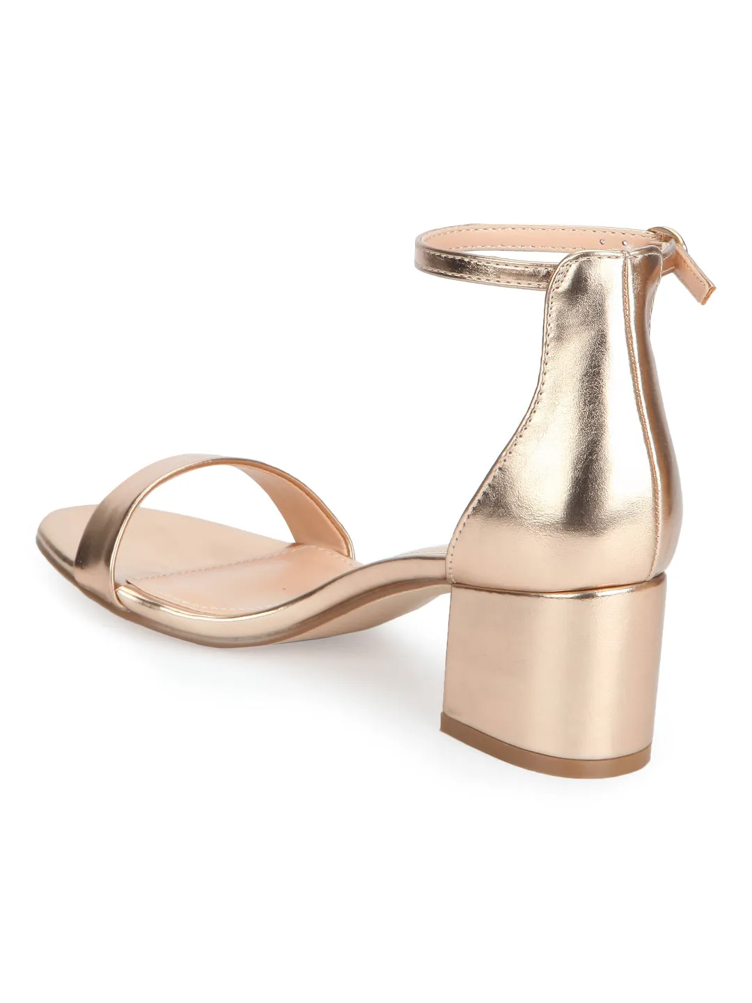 Rose Gold Ankle Strap Kitten Block Heels