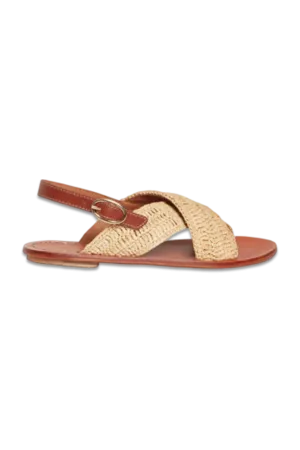 Sandals in Leather & Raffia