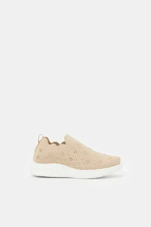 Senior Girls Beige Slip-On Trainer