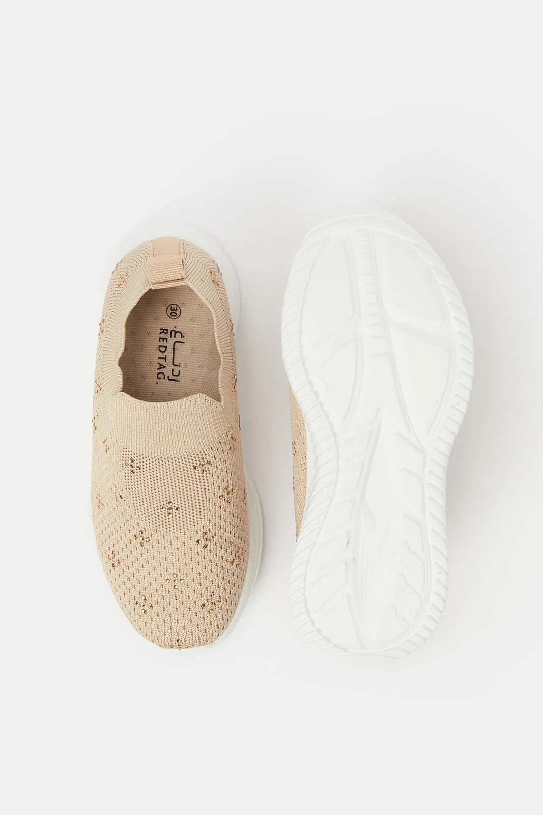 Senior Girls Beige Slip-On Trainer