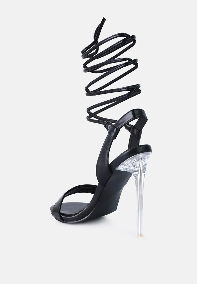 Sheeny Clear Stiletto Lace Up Heels