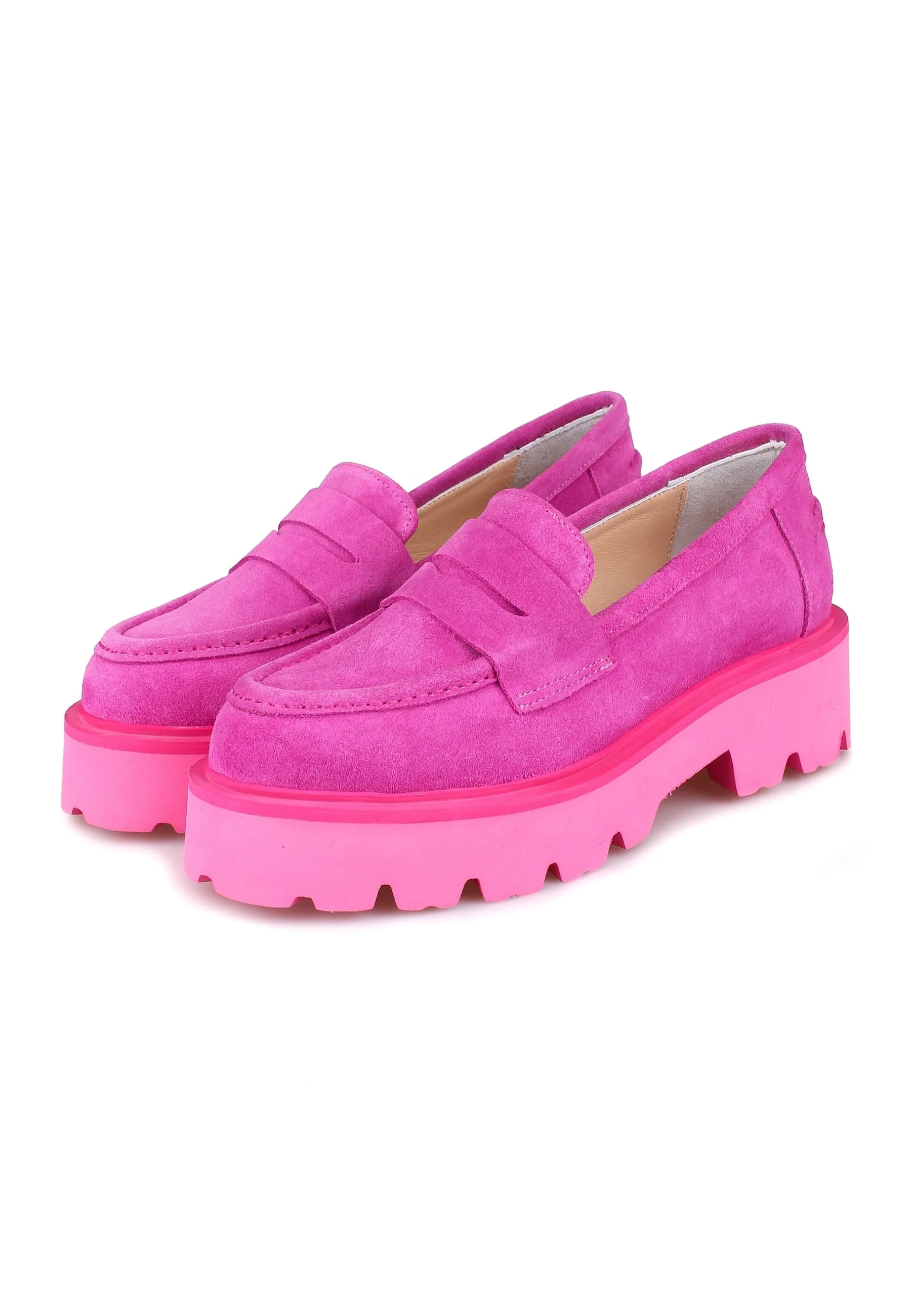 Slip-on Suede Loafers - Fuchsia