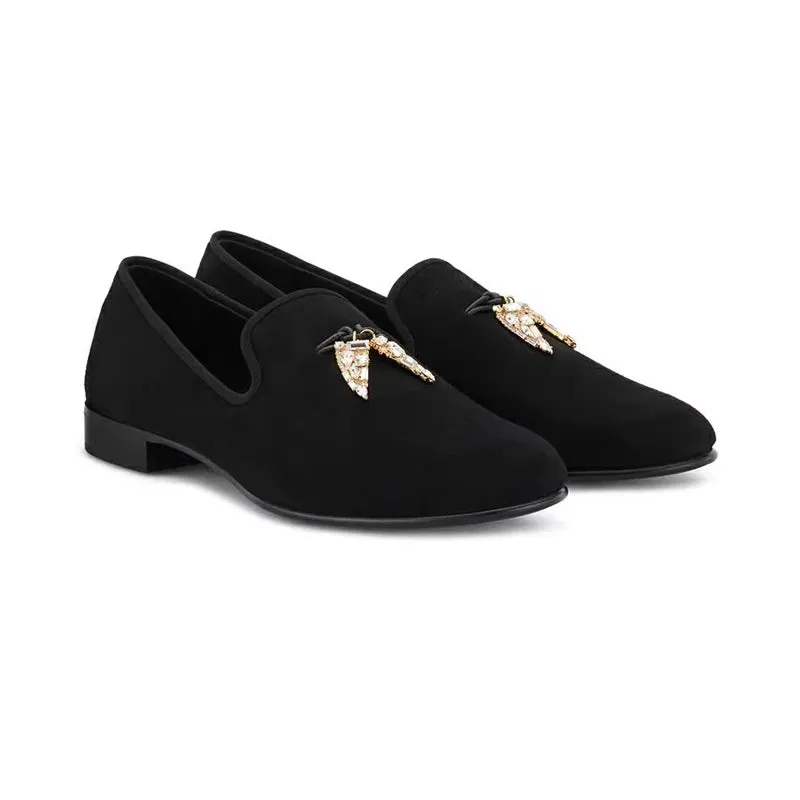 Suede Leather Metal Rhinestone Tassels Loafers