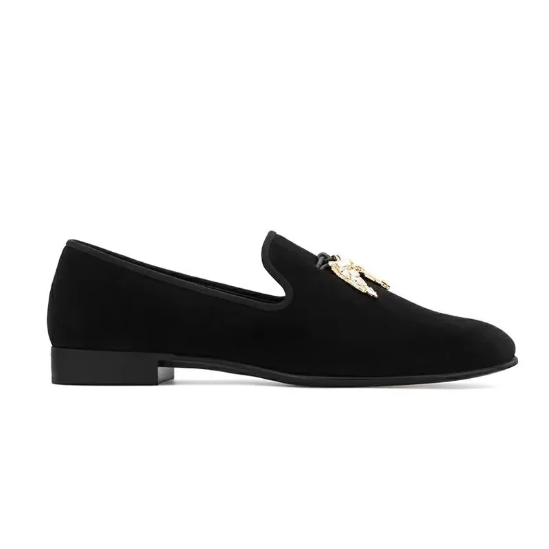 Suede Leather Metal Rhinestone Tassels Loafers