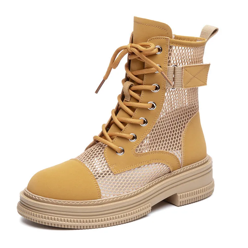 Summer Mesh Breathable Zipper Women's Boots - Yellow