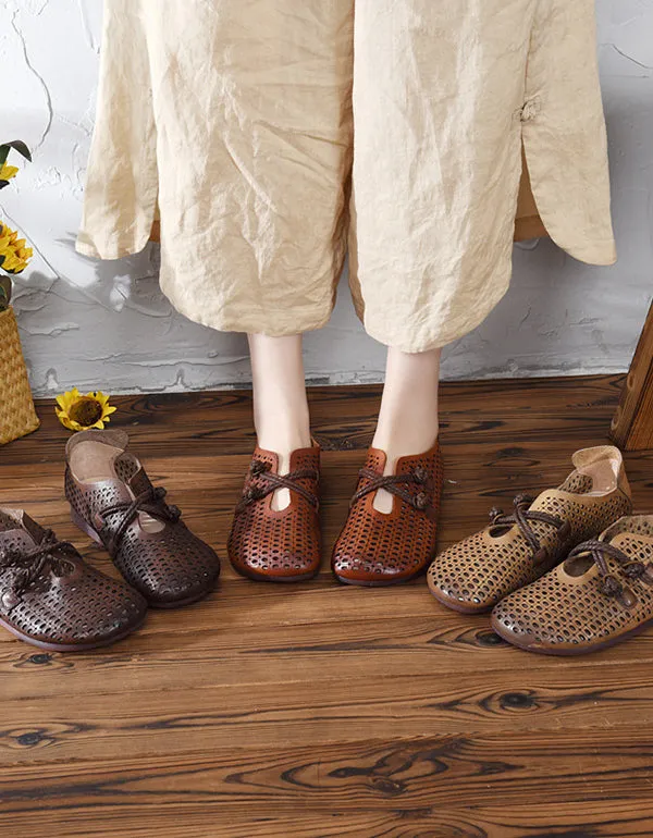 Summer Spring Retro Leather Flats Breathable